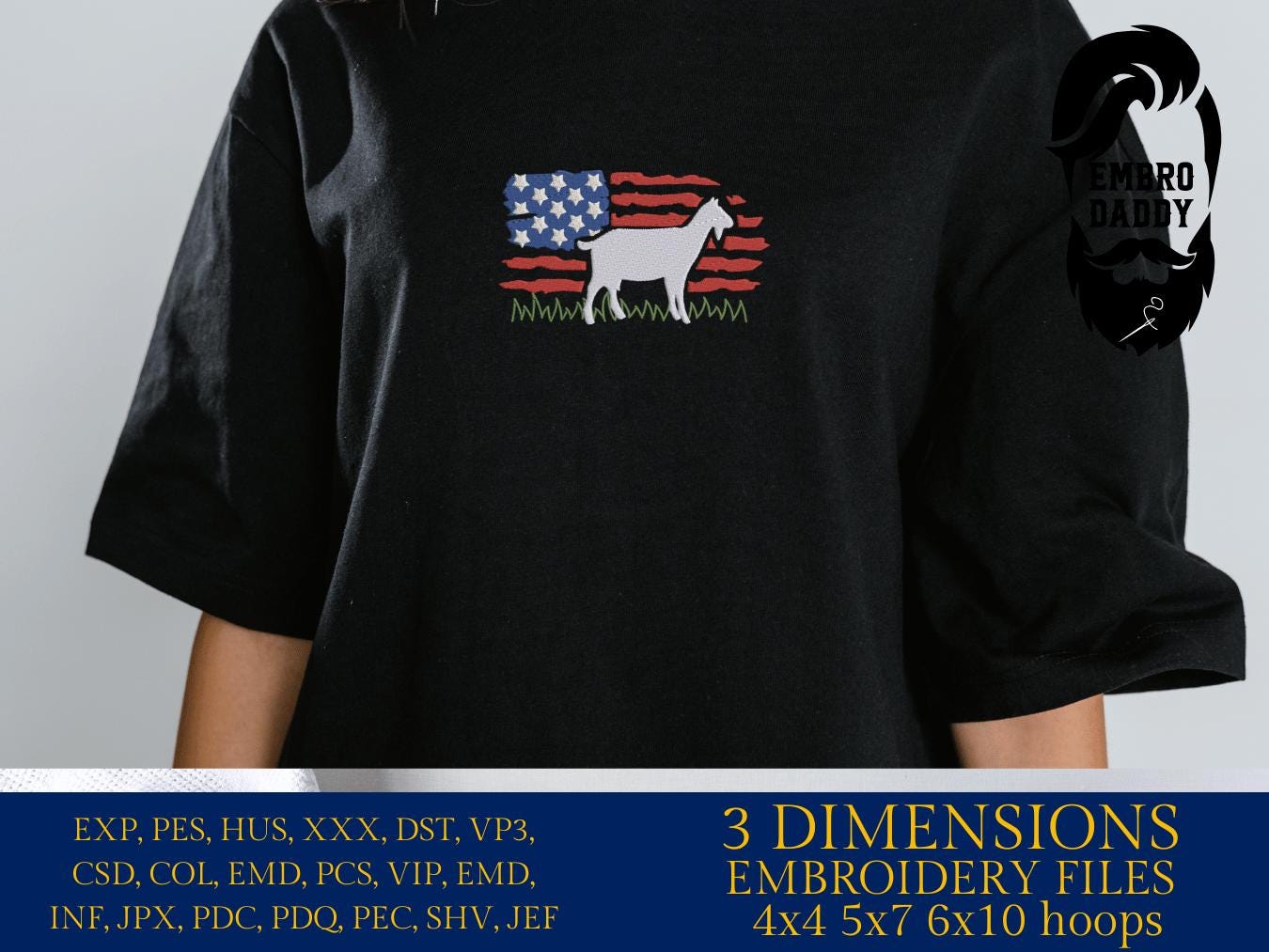 Machine Embroidery files, Goat, Usa Flag, PES, DST, xxx, hus & more