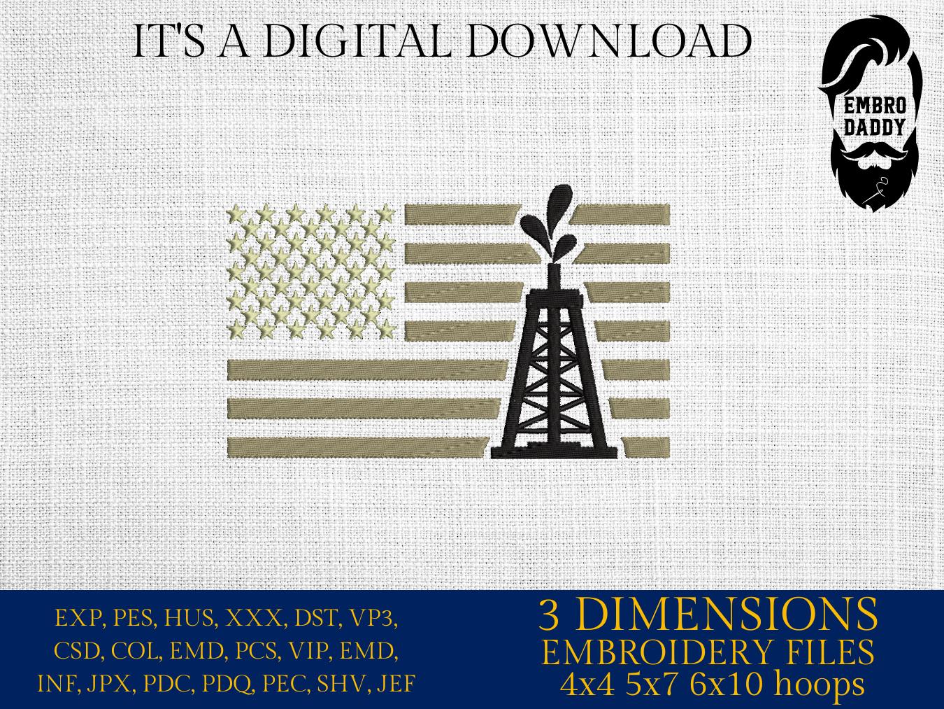 Machine Embroidery files, Oilfield flag, Oilfield worker, DST, PES, xxx, hus & more