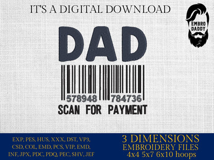 Machine embroidery files, DAD, scan for payment, PES, DST, hus & more