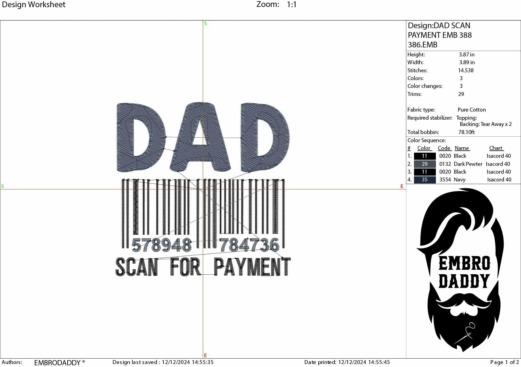 Machine embroidery files, DAD, scan for payment, PES, DST, hus & more