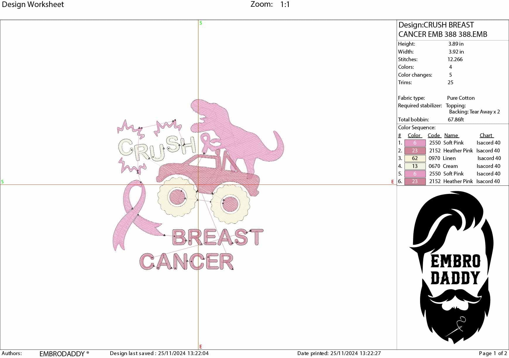 Machine Embroidery files, crush breast cancer, embroidery files, PES, xxx, hus & more, embroidery files