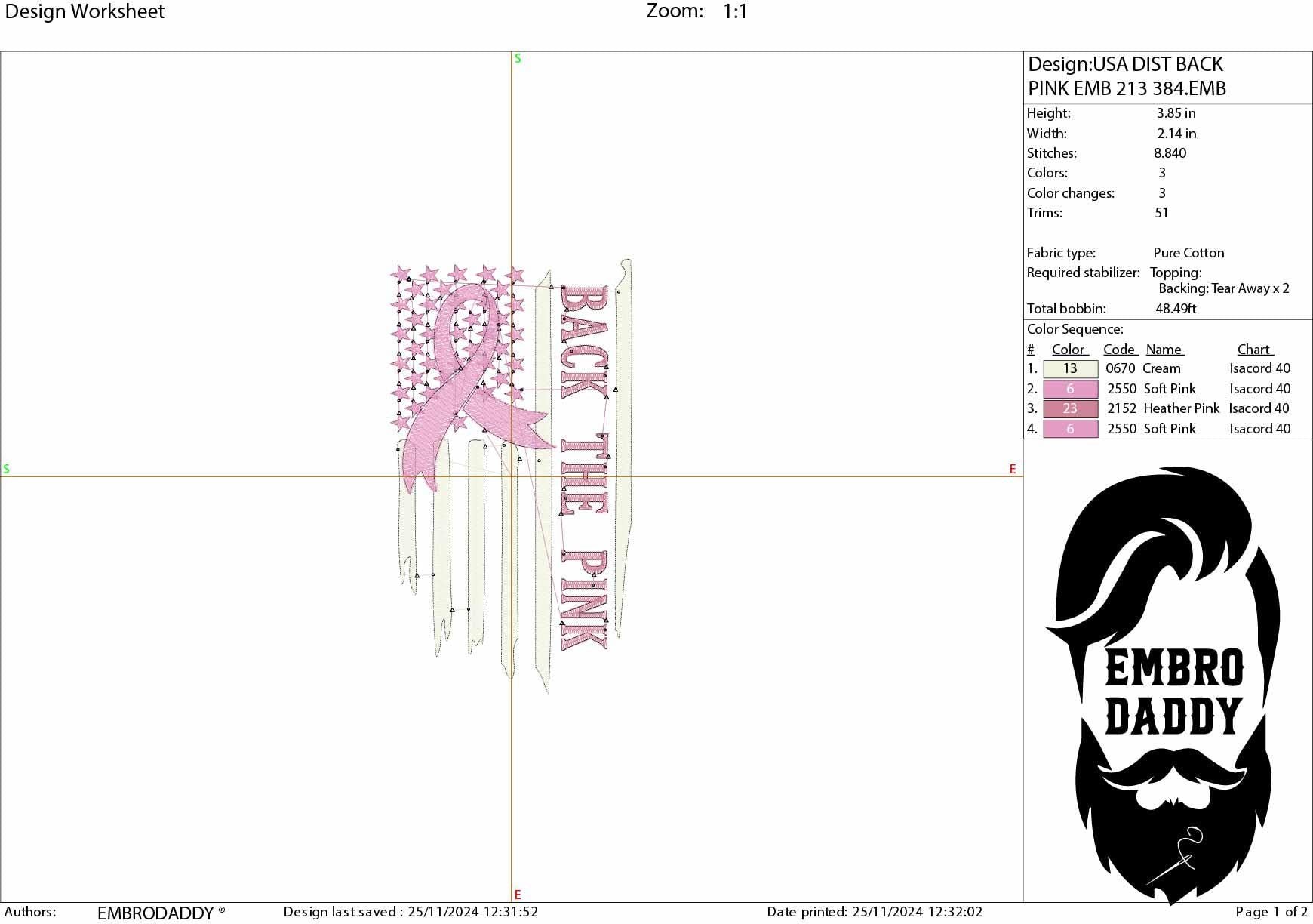 Machine Embroidery files, USA flag back the pink, PES, xxx, hus & more