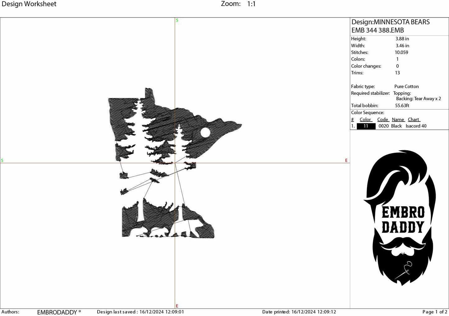 Machine Embroidery files, Minnesota Design with Pine Trees and Bears, Minnesota Outline DST, PES, xxx hus & more,