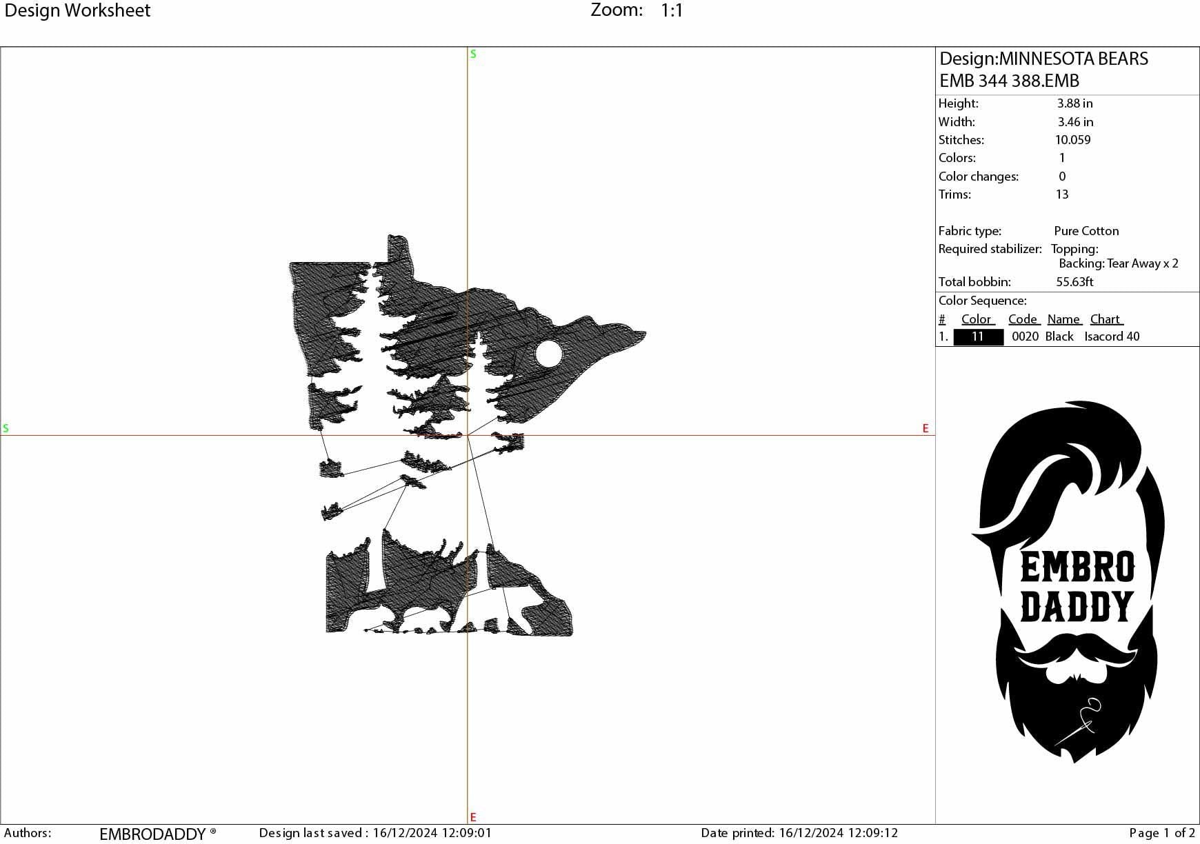 Machine Embroidery files, Minnesota Design with Pine Trees and Bears, Minnesota Outline DST, PES, xxx hus & more,