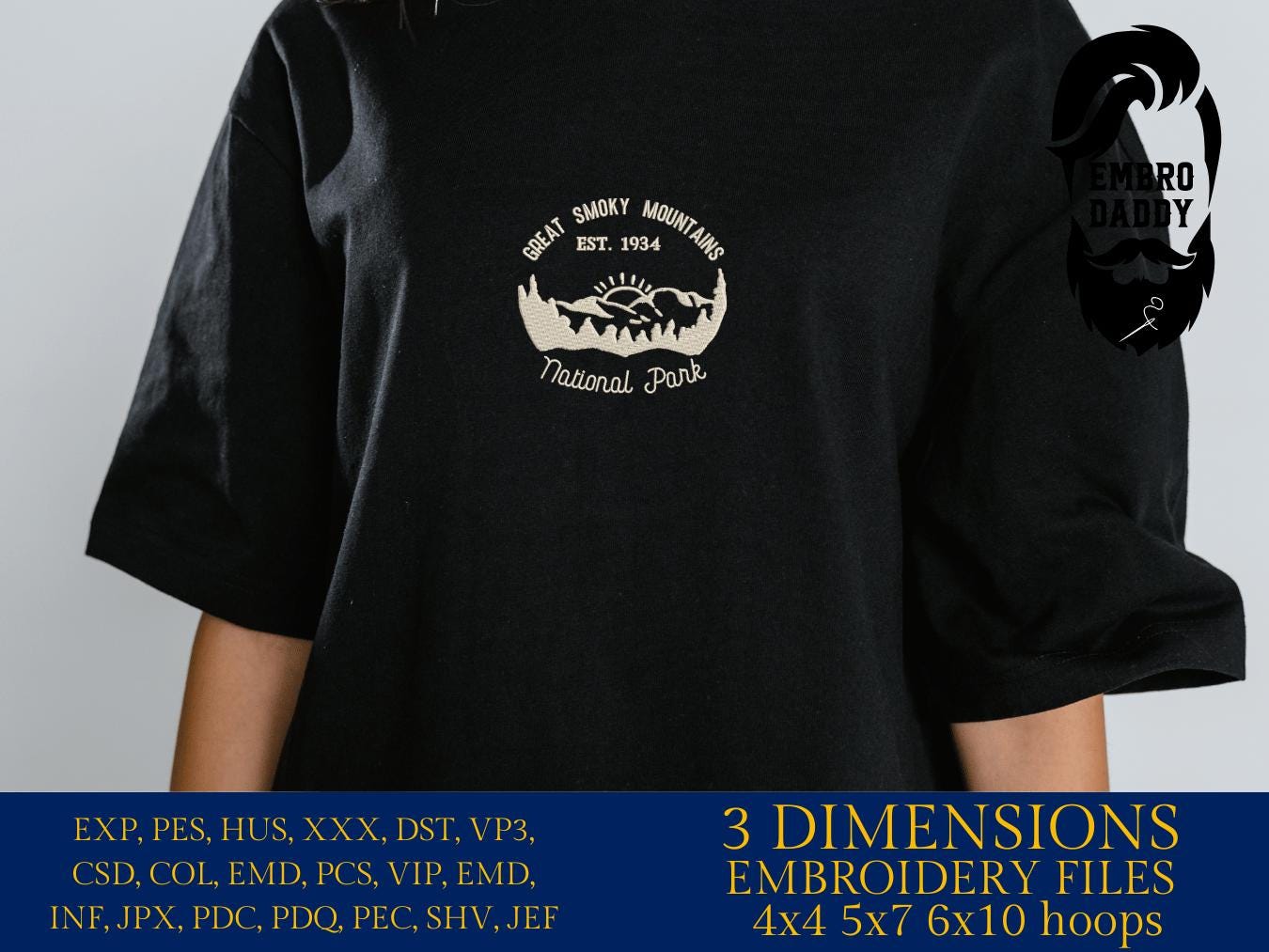 Machine embroidery files, Great Smoky Mountain National Park, Tennessee,Smoky Mountains, North Carolina, PES, DST, hus & more