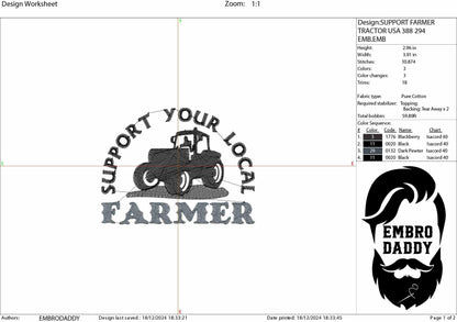 Machine Embroidery files, support your local farmer, Tractor, PES, dst, xxx, hus & more