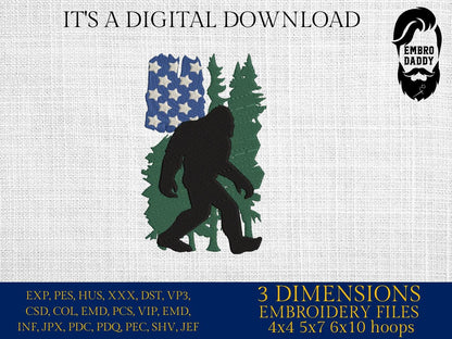 Machine Embroidery files, bigfoot USA flag, PES, xxx, hus & more