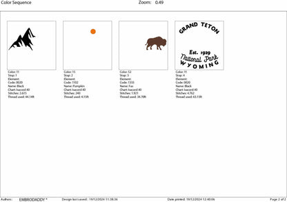 Machine embroidery files, Grand Teton National Park, Wyoming, PES, DST, hus & more