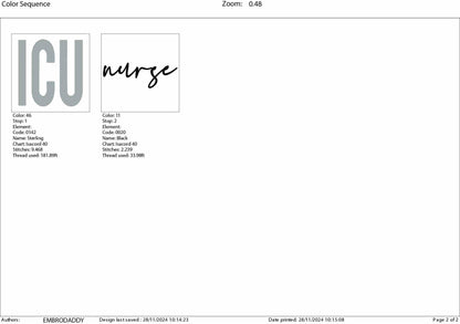 Machine Embroidery files, ICu Nurse, Intensive Care Unit, Nursing Student, Clinicals, NP RN Graduation Gift, pes, DST, xxx, hus & more