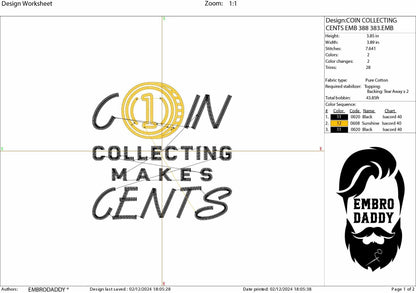 Machine Embroidery files, coin collecting, coin collecting, coin collector, PES, DST, xxx, hus & more