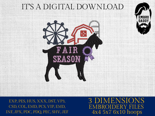 Machine Embroidery files, Fair Season, Show Livestock, Show goat, PES, dst, xxx hus & more