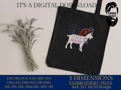Machine Embroidery files, Fair Season, Show Livestock, Show goat, PES, dst, xxx hus & more