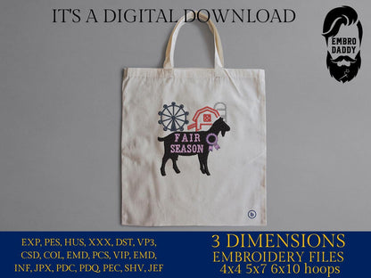 Machine Embroidery files, Fair Season, Show Livestock, Show goat, PES, dst, xxx hus & more