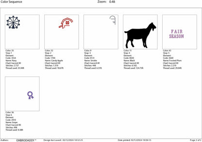Machine Embroidery files, Fair Season, Show Livestock, Show goat, PES, dst, xxx hus & more