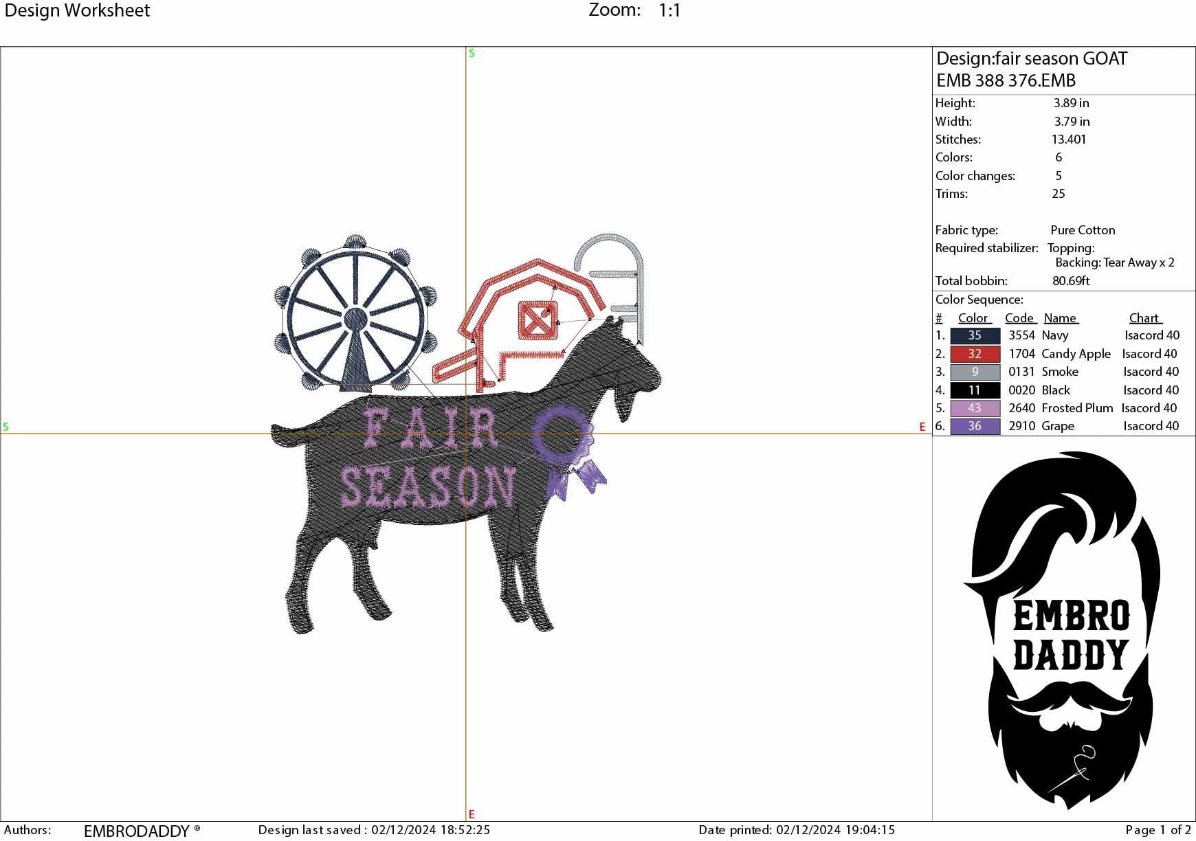 Machine Embroidery files, Fair Season, Show Livestock, Show goat, PES, dst, xxx hus & more