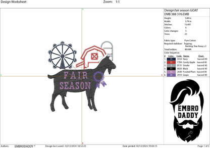Machine Embroidery files, Fair Season, Show Livestock, Show goat, PES, dst, xxx hus & more