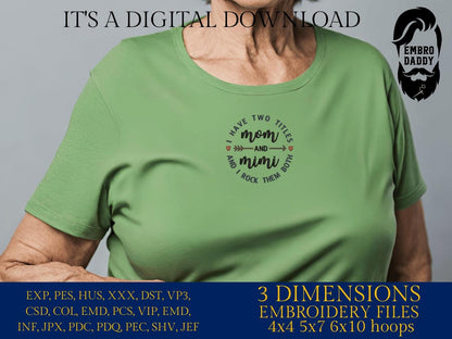 Machine Embroidery files, I have two title Mom and Mimi, PES, xxx, hus & more