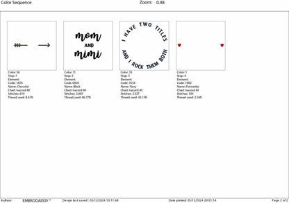 Machine Embroidery files, I have two title Mom and Mimi, PES, xxx, hus & more