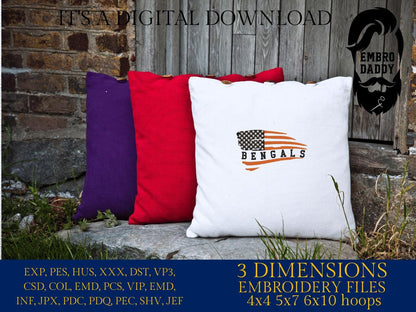 Machine Embroidery files, American Flag, bengals, PES, dst, xxx hus & more