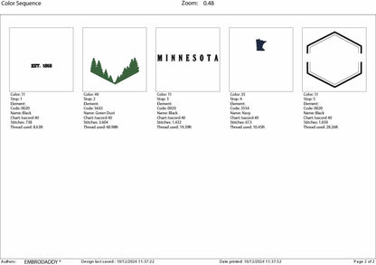 Machine Embroidery files, Minnesota, est 1858, DST, PES, xxx hus & more,
