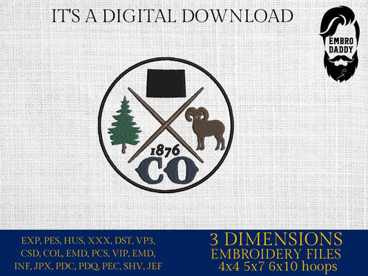 Machine Embroidery files, Colorado, est 1876, DST, PES, xxx hus & more