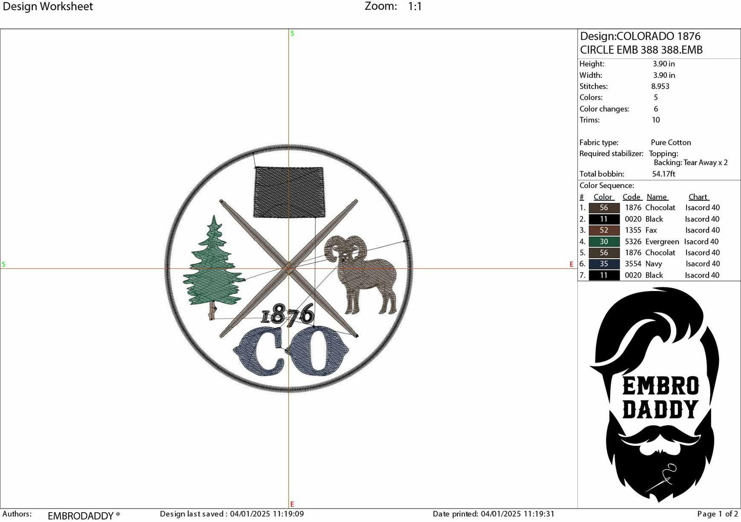 Machine Embroidery files, Colorado, est 1876, DST, PES, xxx hus & more