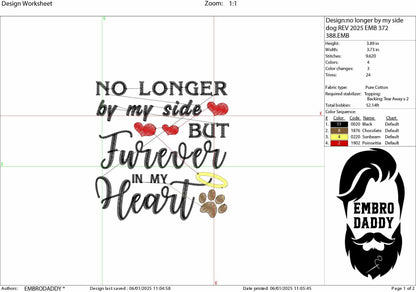 Machine Embroidery files, Dog Memorial, furever in my heart, Pet Memorial, Pet Loss, Dog Loss, Pet in heaven, pes, hus & more