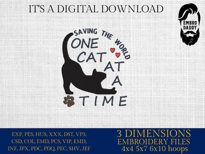 Machine Embroidery files, saving the world one cat at a time, PES, DST, xxx, hus and more