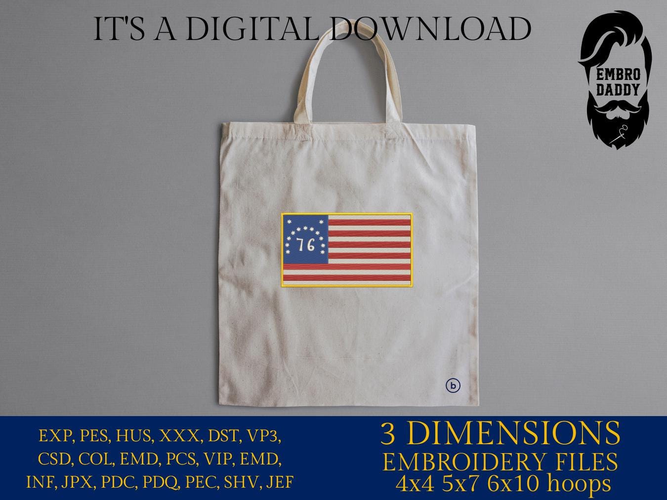 Machine Embroidery files, Bennington flag, Independence, 1776, DST, PES, xxx hus & more,