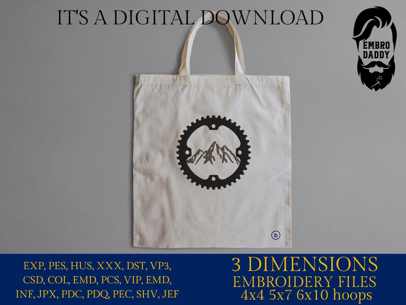 Machine Embroidery files, Chain ring with mountain, mountain bike, mtb, biker, cycling, mountain bike, downhill, PES, xxx, hus & more