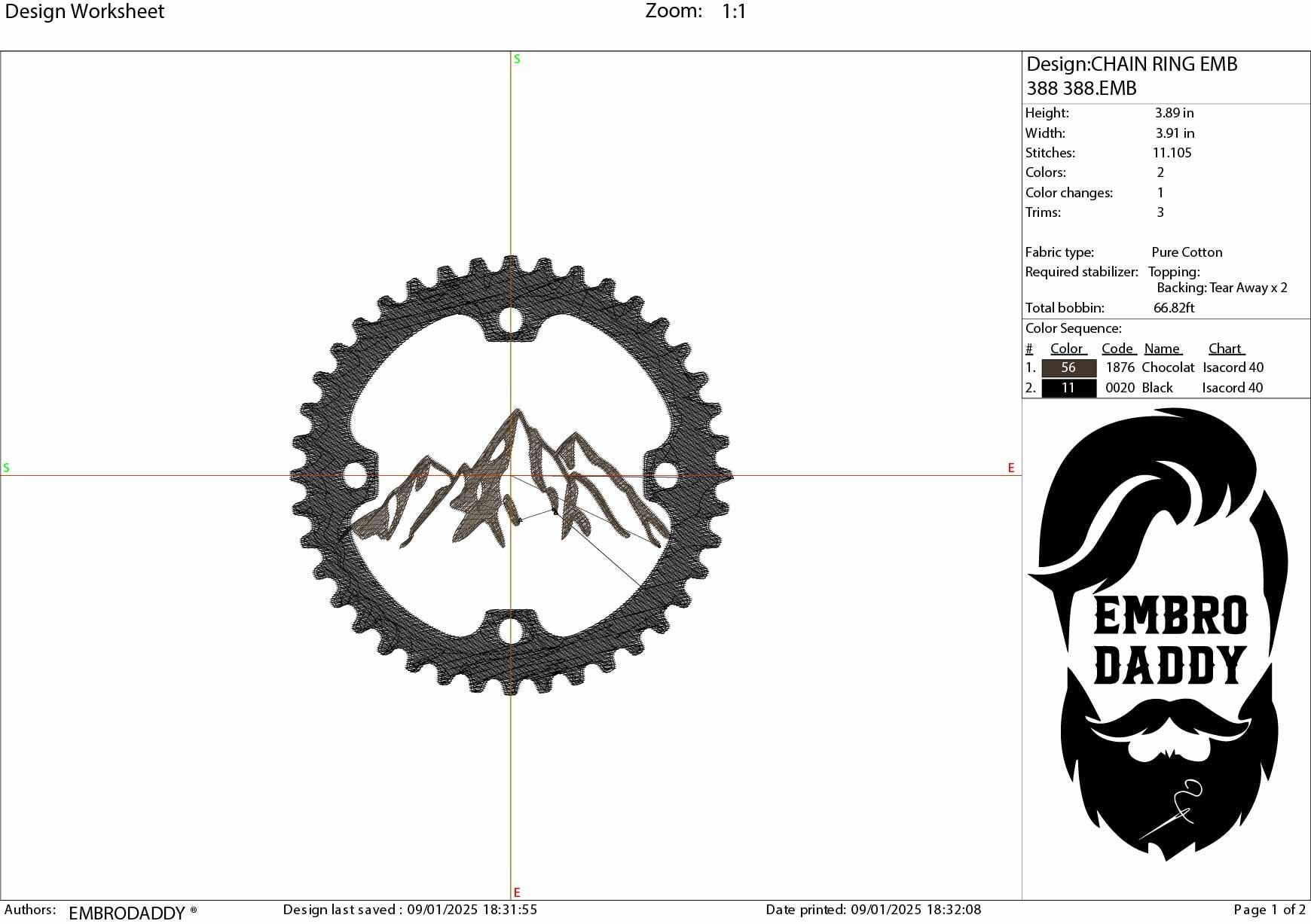 Machine Embroidery files, Chain ring with mountain, mountain bike, mtb, biker, cycling, mountain bike, downhill, PES, xxx, hus & more