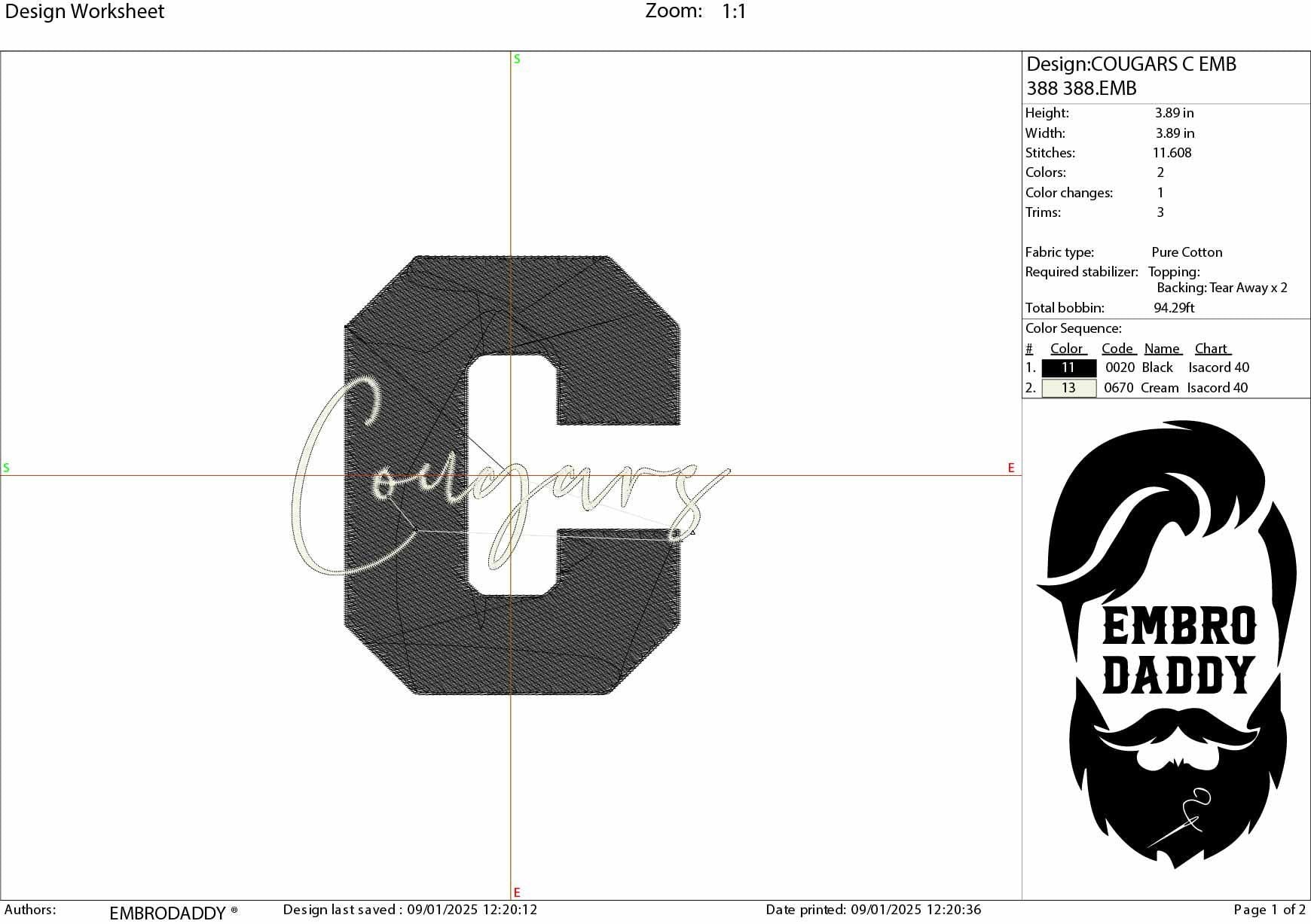 Machine Embroidery files, Cougars, Team Spirit, Cougars Logo, Mom Life, gift idea PES, xxx, hus & more, fan embroidery files