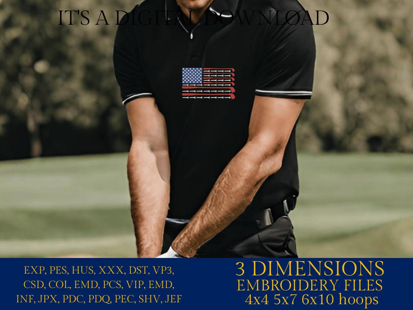 Machine Embroidery files, Golf Usa tee flag, PES, DST, hus & more