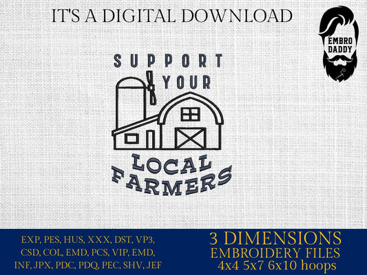 Machine Embroidery files, support your local farmers, farm, PES, dst, xxx, hus & more