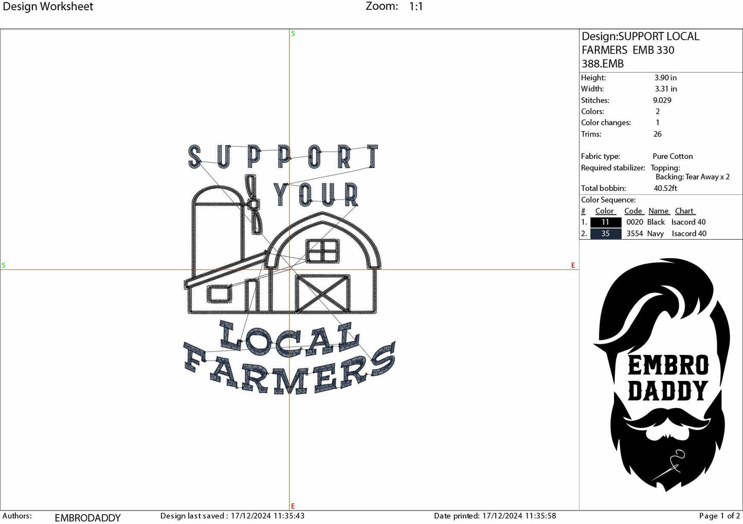 Machine Embroidery files, support your local farmers, farm, PES, dst, xxx, hus & more