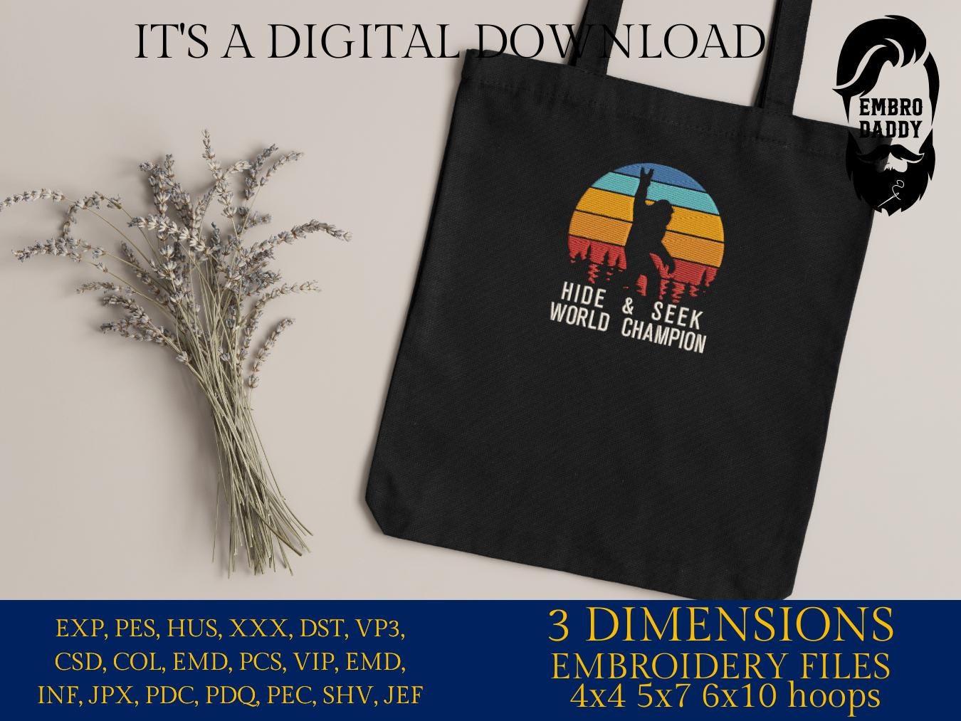 Machine Embroidery files, bigfoot, hide and seek world champion, PES, xxx, hus & more