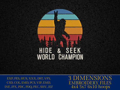 Machine Embroidery files, bigfoot, hide and seek world champion, PES, xxx, hus & more