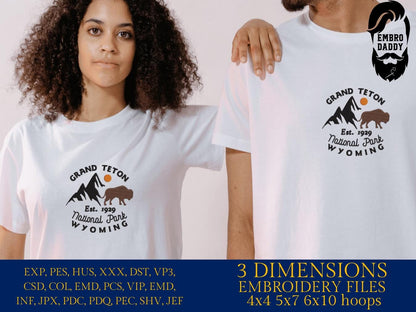 Machine embroidery files, Grand Teton National Park, Wyoming, PES, DST, hus & more