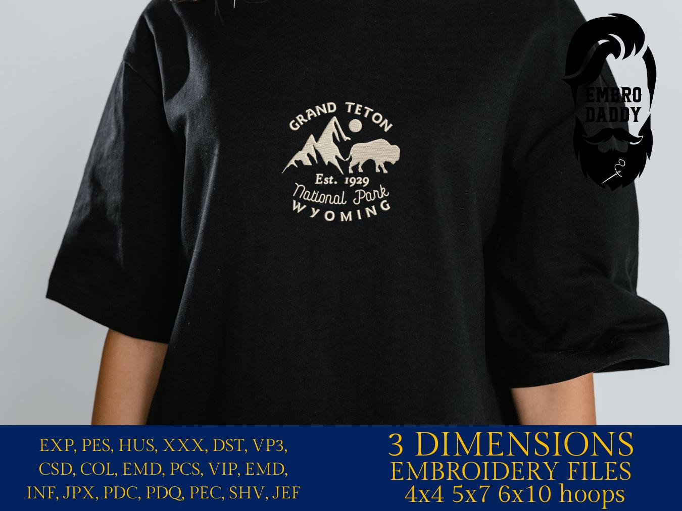 Machine embroidery files, Grand Teton National Park, Wyoming, PES, DST, hus & more