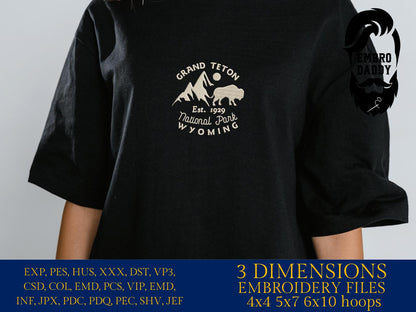 Machine embroidery files, Grand Teton National Park, Wyoming, PES, DST, hus & more