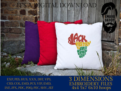 Machine Embroidery files, Black History is World History, PES, hus, dst, vp3 & more