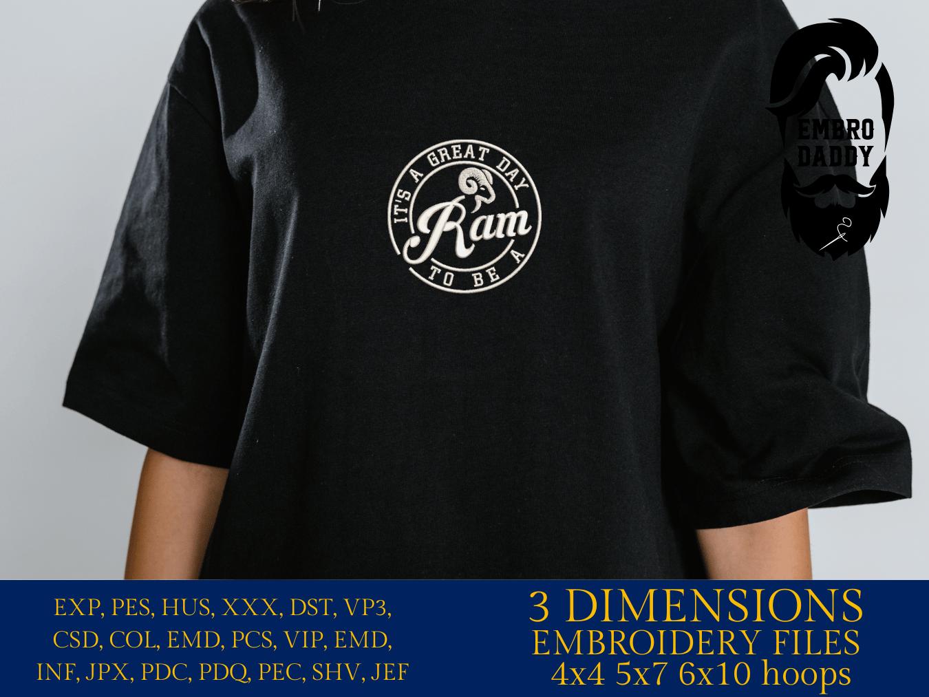 Machine Embroidery files, It's a Great Day To Be A Ram, PES, xxx, hus & more, embroidery files