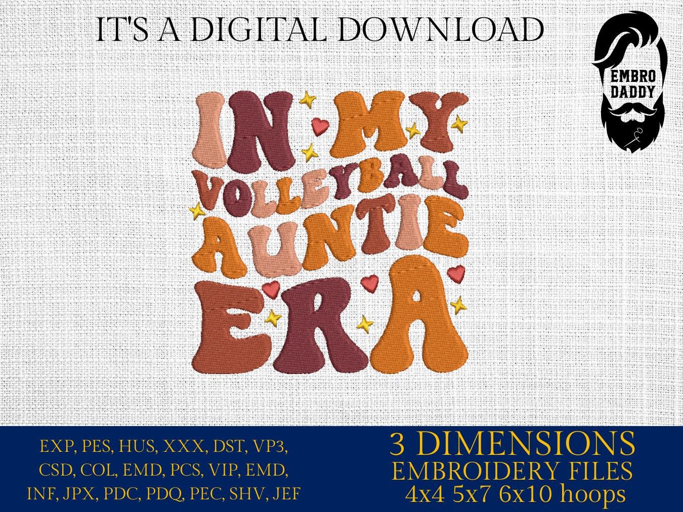 Machine Embroidery files, in my volleyball auntie era, embroidery files, PES, xxx, hus & more, embroidery files