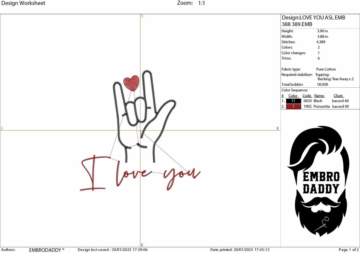 Machine Embroidery files, I Love You Hand Sign, ASL, Sign Language, PES, xxx, hus & more, embroidery files