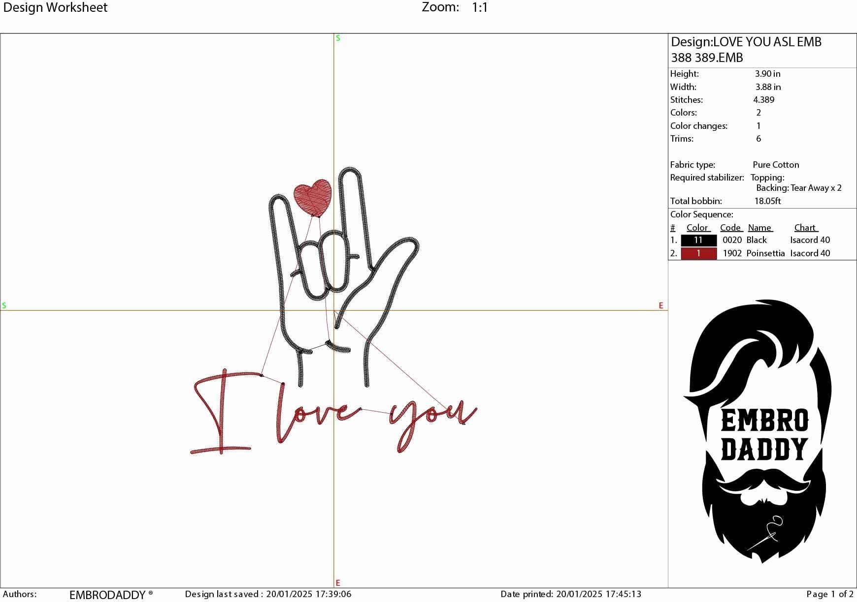 Machine Embroidery files, I Love You Hand Sign, ASL, Sign Language, PES, xxx, hus & more, embroidery files