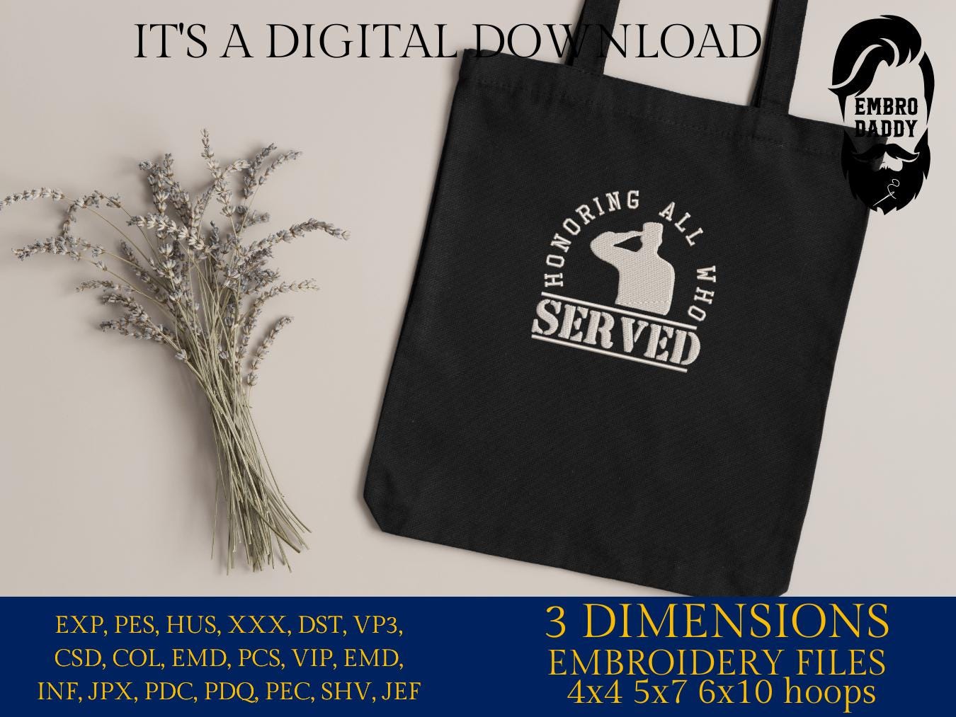 Machine Embroidery files, honoring all who served, veteran, gift idea PES, xxx, hus & more