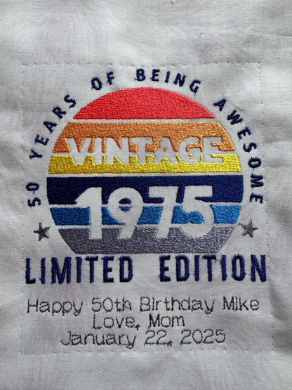 Machine Embroidery files, 1975, 50 year of being awesome, limited edition, birthday funny, PES, xxx, hus & more