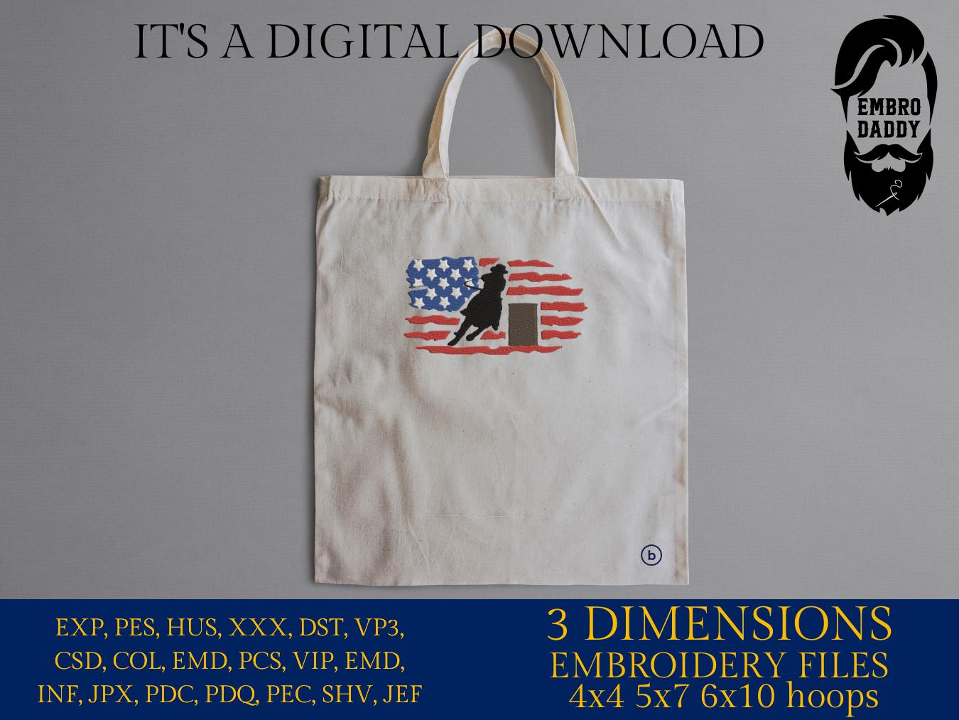 Machine Embroidery files, USA flag, barrel racing, PES, xxx, dst, hus & more