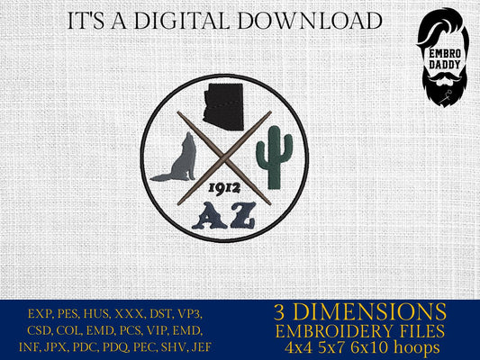 Machine Embroidery files, Arizona, est 1912, DST, PES, xxx hus & more