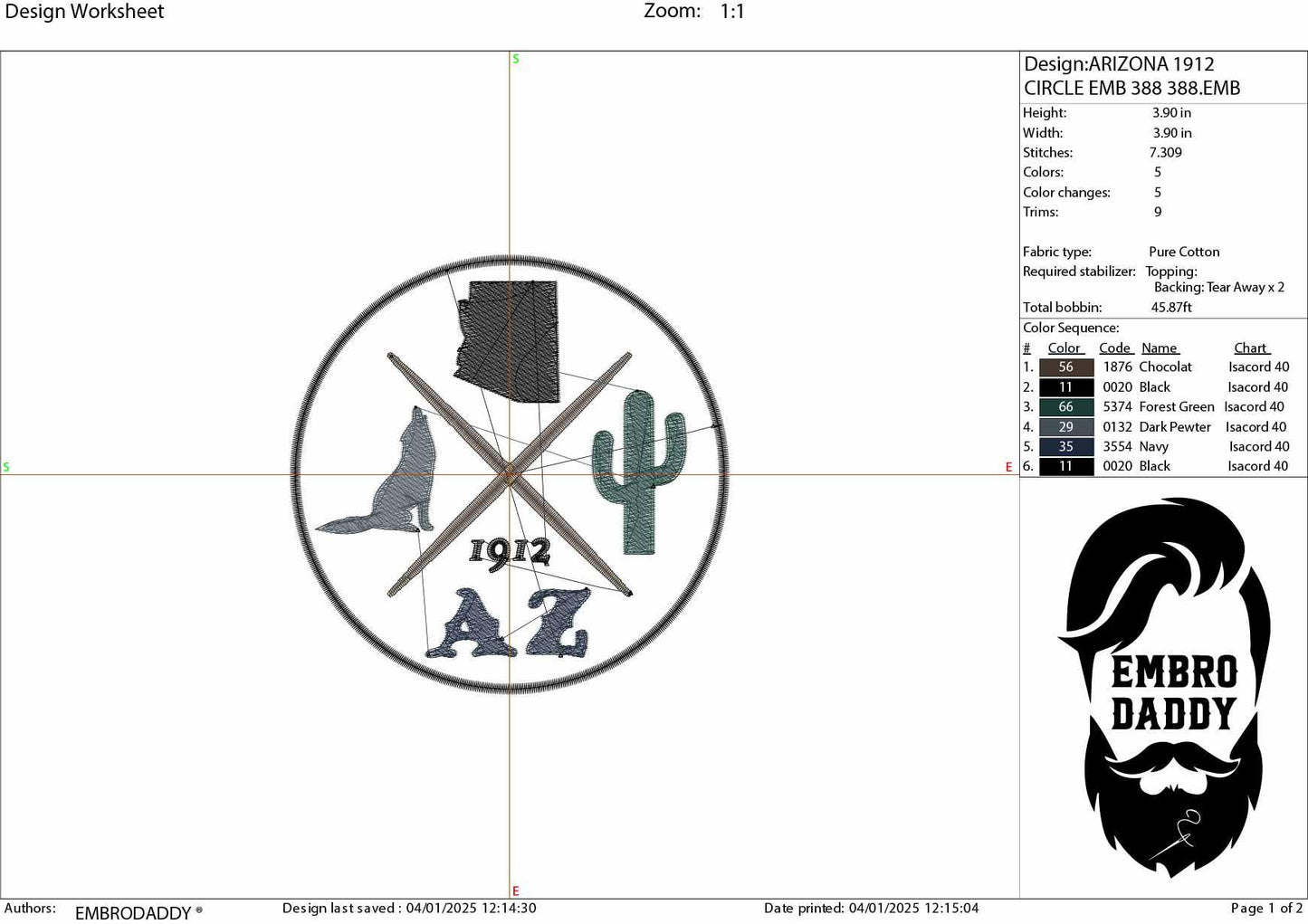 Machine Embroidery files, Arizona, est 1912, DST, PES, xxx hus & more